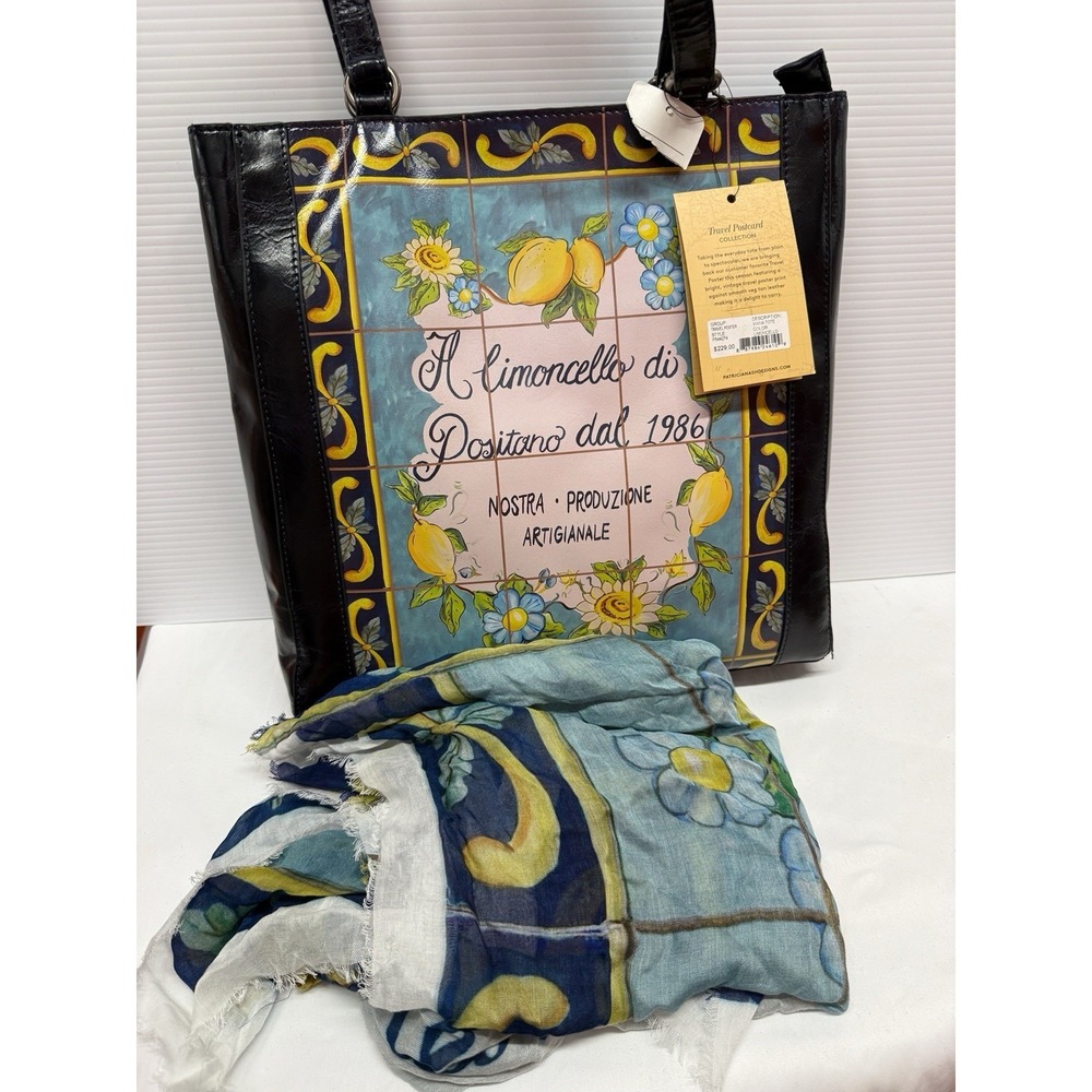 Patricia Nash VIANA  Leather Tote & SCARF Travel Postcard LIMONCELLO LEMON RARE